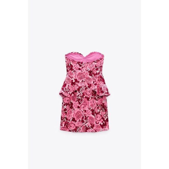 ZARA JACQUARD PINK AND RED FLORAL DRESS JEWEL - Picture 9 of 13